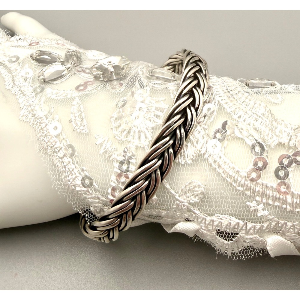Vintage Taxco Mexico 925‎ Sterling Silver Braided Rope Cuff Bracelet 22.7g